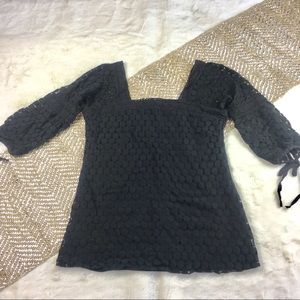 SOLITARE CUTOUT LACE Black Sexy Balloon Sleeve Crochet Top 0989